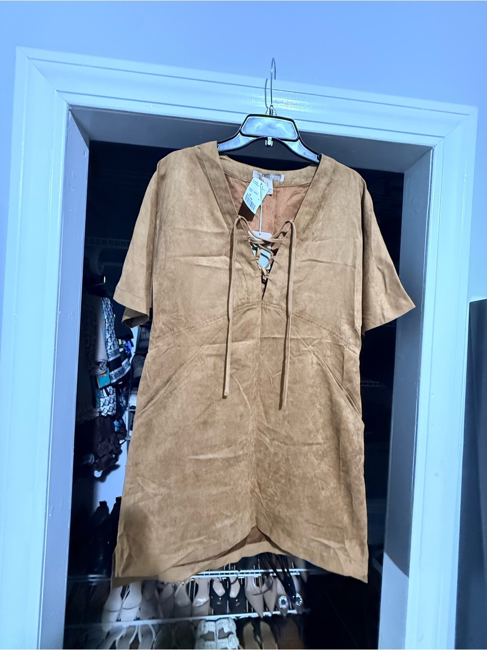 Forever 21 Tan Lace-Up Suede-Look Mini Dress